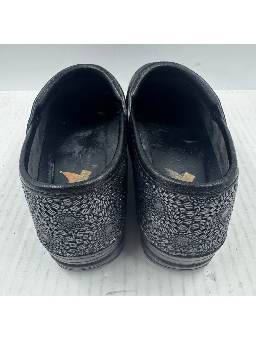 Dansko Pro XP Women's Size 7 Black  Medallion Embossed Leather Clog Shoes